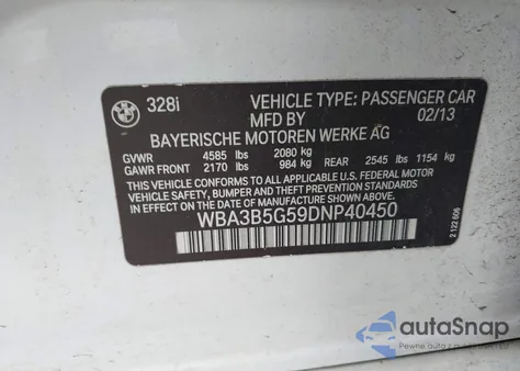 2013 BMW 328I xDrive from USA, damaged, VIN WBA3B5G59DNP40450